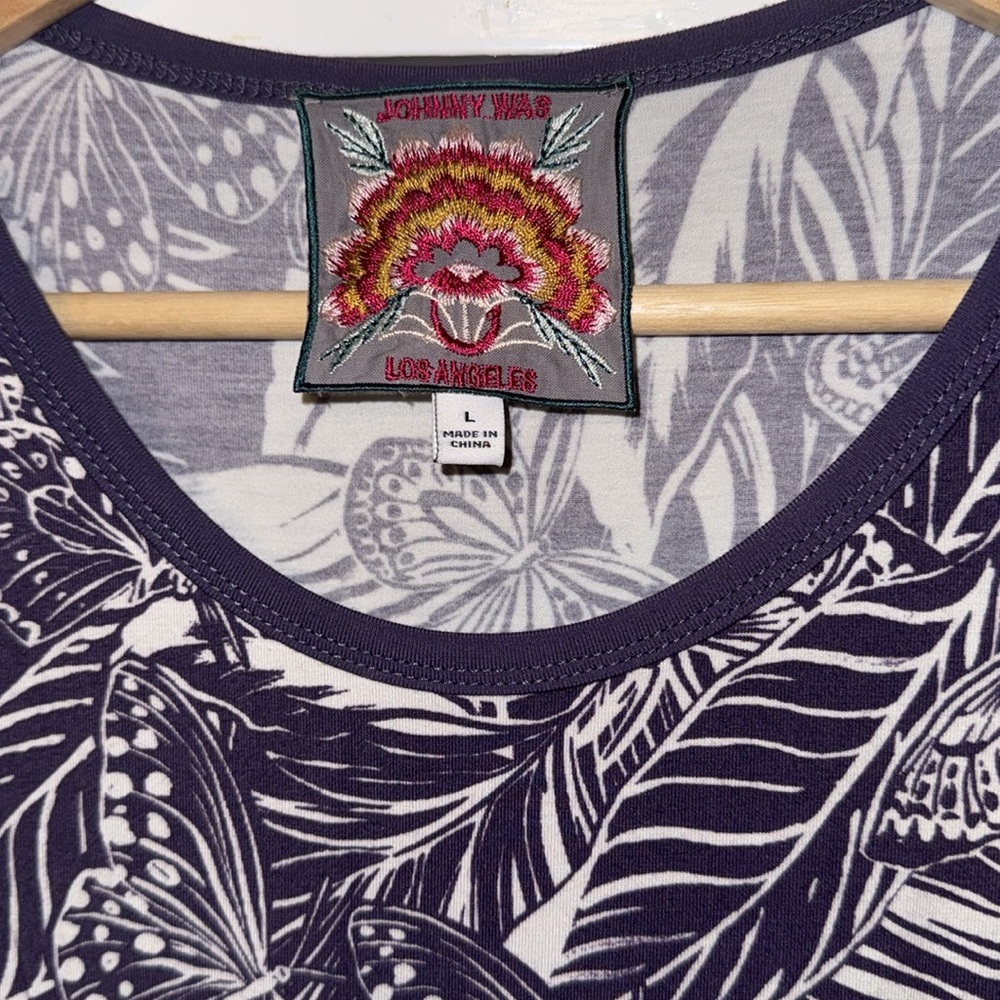 Johnny Was Carioca Easy Fit Tank Dress Size L Royal Blue White Tropical Print - Picture 8 of 9